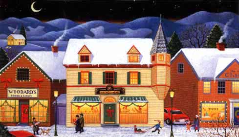 snow town rural winter store stock illustration