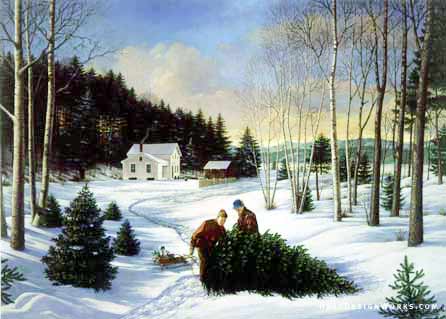 Xmas Tree country snow father son stock illustration